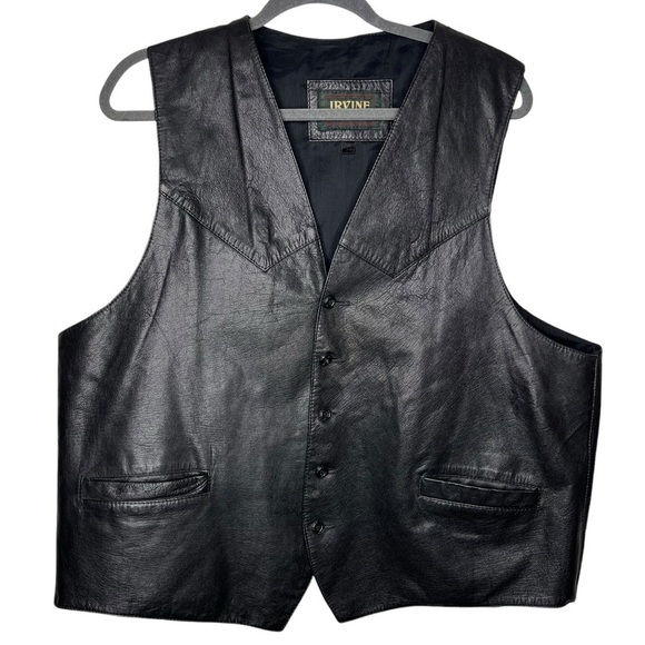 Vintage Irvine Park Men’s Black Leather Button Vest Lined Pockets Biker Size XL - Picture 1 of 14